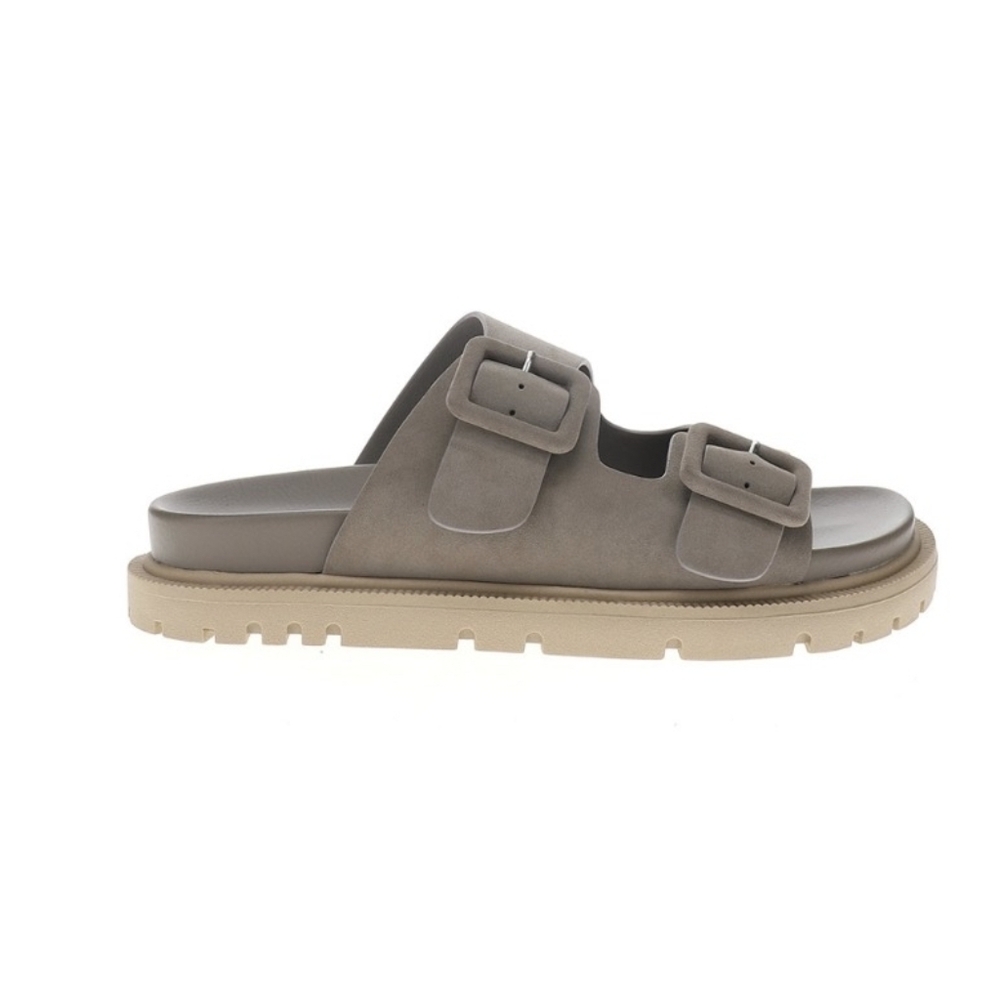 MIA Taupe Double-Buckle Slide Sandals
